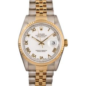 Pre-Owned Rolex Datejust Two Tone 16233 White Roman Dial