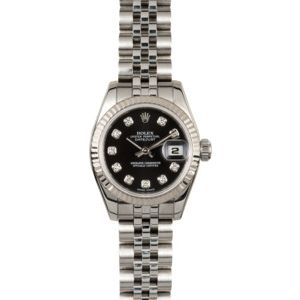 Rolex Lady Datejust 179174 Black Diamond Dial 100% Authentic