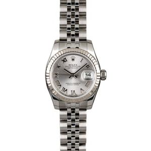 Unworn Rolex Lady Datejust 179174 Rhodium Dial