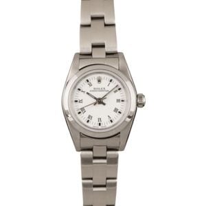 Pre Owned Rolex Ladies Oyster Perpetual 76080 White Roman Dial