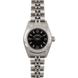 Pre Owned Rolex Ladies Oyster Perpetual 76080 Black Dial