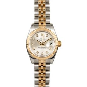 Diamond Rolex Lady Datejust 179173 Silver Dial