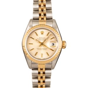 Two Tone Rolex Lady Datejust 69173 Champagne Tapestry Dial