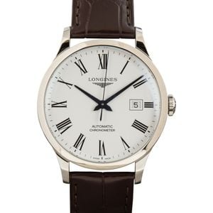 Longines Record Stainless Steel on Leather Strap