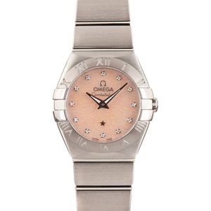 Ladies Omega Constellation Coral Mother Of Pearl Diamond Dial