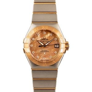 Ladies Omega Constellation Brown Mother of Pearl Diamond Dial