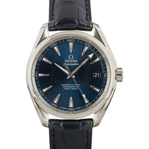 Pre-owned Omega Seamaster Aqua Terra Blue Teak Dial & Leather Strap