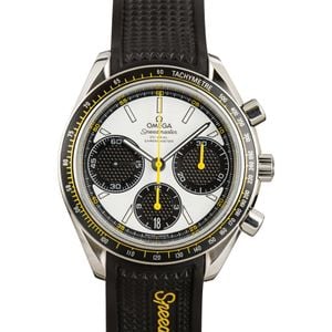 Pre-owned Omega Speedmaster Racing White Dial on Rubber Strap