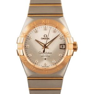 Omega Constellation Steel & 18k Red Gold Silver Diamond Dial