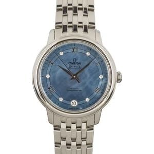 Ladies Omega De Ville Prestige Blue Mother of Pearl Diamond Dial