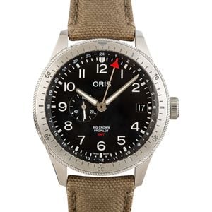 Oris Big Crown Pro Pilot Timer GMT Black Dial & Olive Textile Strap