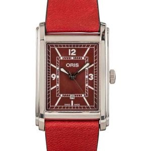 Oris Rectangular Red Dial & Leather Strap