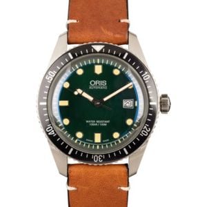 Mens Oris Divers Sixty Five Leather Strap Green Dial