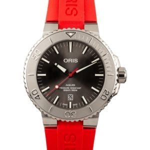 Oris Aquis Date Relief Steel On Red Rubber Strap