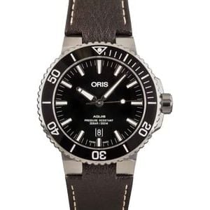 Oris Aquis Date Black Dial & Brown Leather Strap