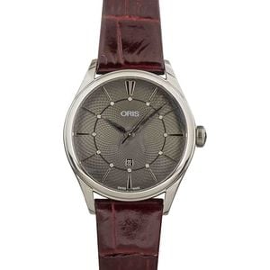 Ladies Oris Artelier Date Diamonds Bordeaux Leather Strap