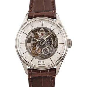 Oris Artelier Skeleton Stainless Steel on Brown Leather Strap