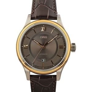 Oris Classic Date Steel on Brown Leather Strap