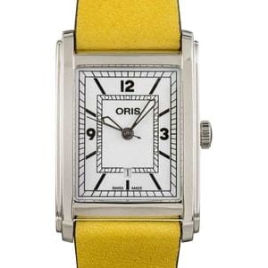 Oris Rectangular Stainless Steel on Yellow Strap